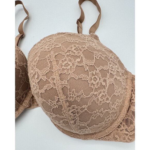 Victoria's Secret Demi Bra Taupe Beige Underwire Floral Lace Overlay Size 36DD - Picture 4 of 6